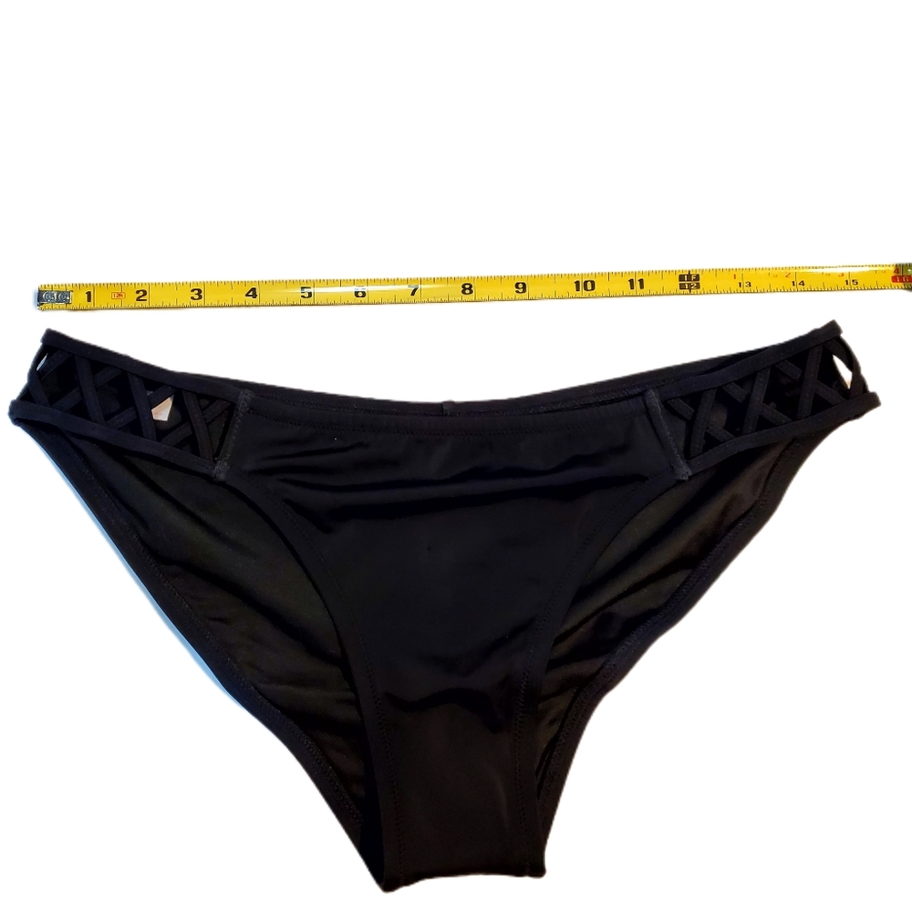 Victoria Secret Swim Black Bikini Bottom with Lattice work sides size L NWOT